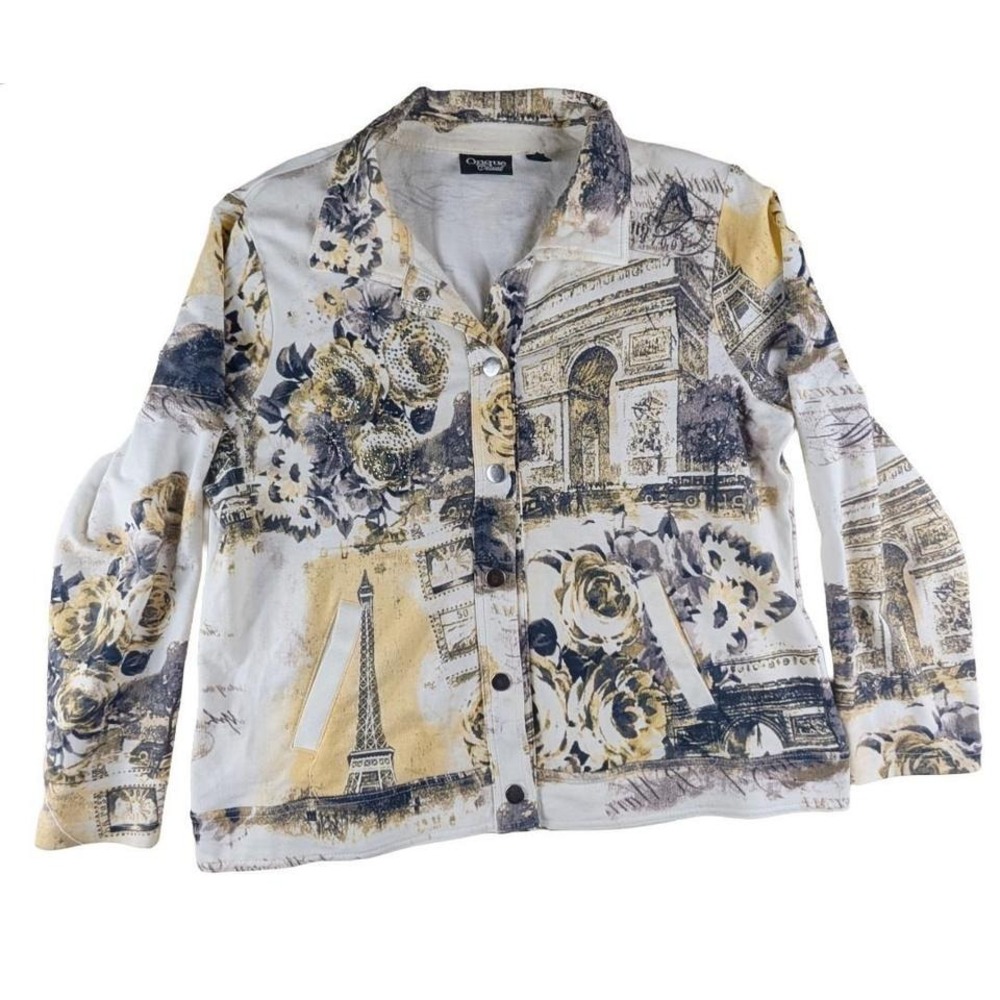 Onque Women's Parisian Floral Rhinestone Button‎ Down Cardigan Jacket XL Petite